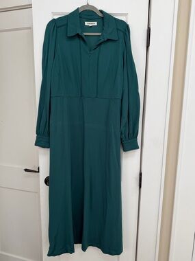 EUC BODEN GREEN PONTE ZIPPER COLLARED SHIRT DRESS WITH SCALLOP TRIM DETAIL 14